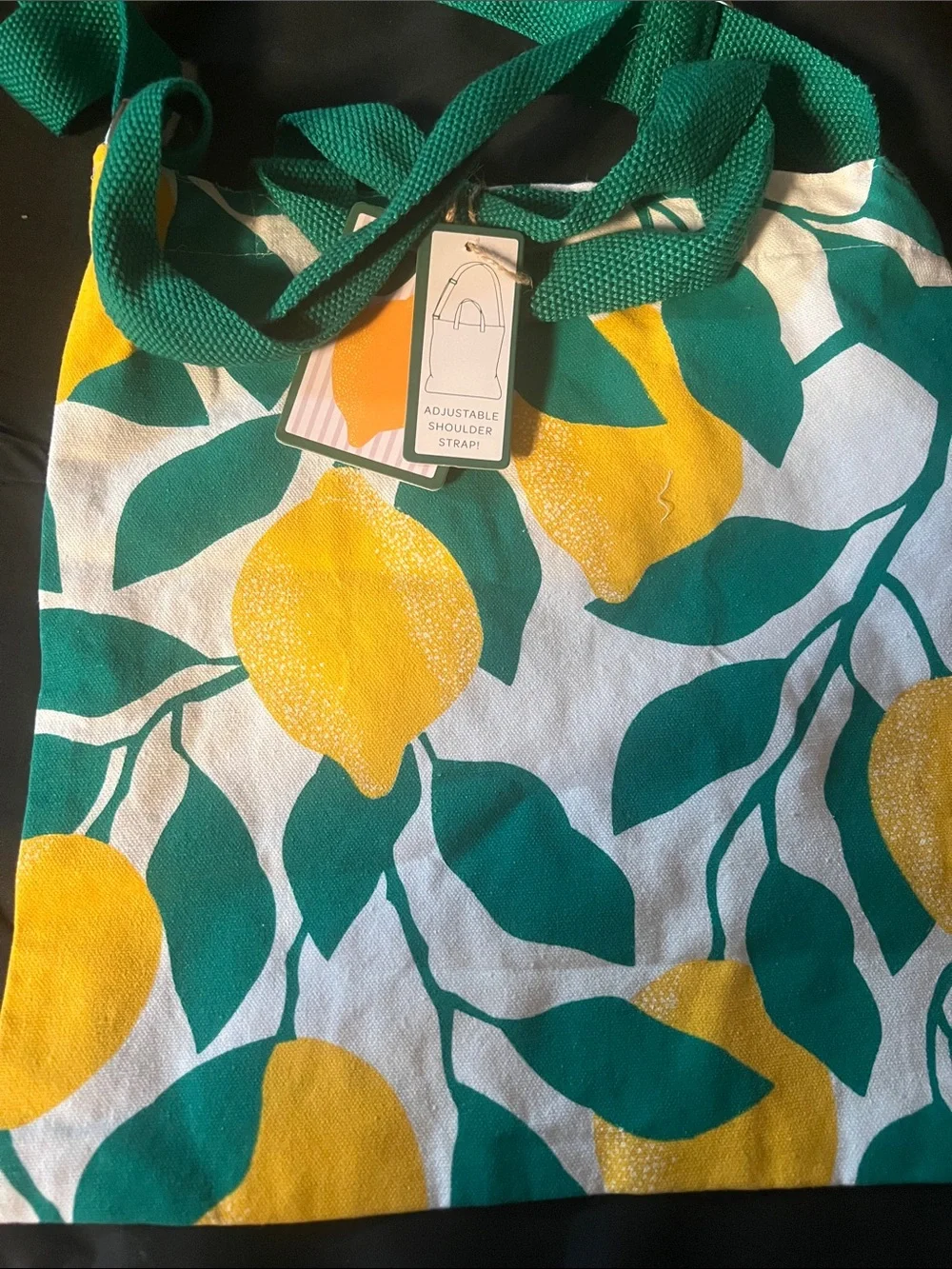 Green & Yellow Lemon Print Canvas Shoulder Bag